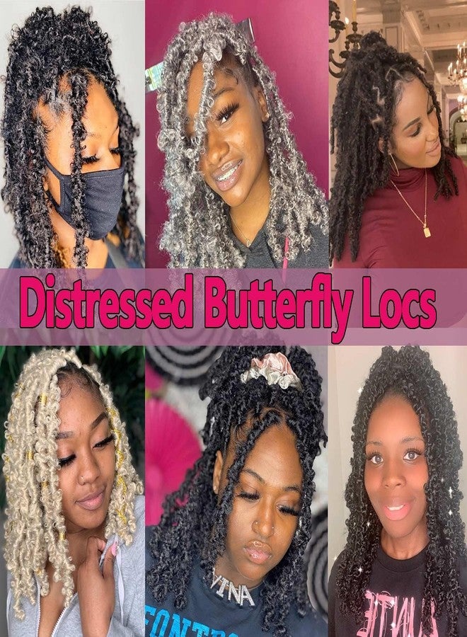 Beverlee Butterfly Locs Crochet Hair Short 6 Packs Black Crochet Bob Hair 8 Inch Distressed Faux Locs#1B… - Image 5